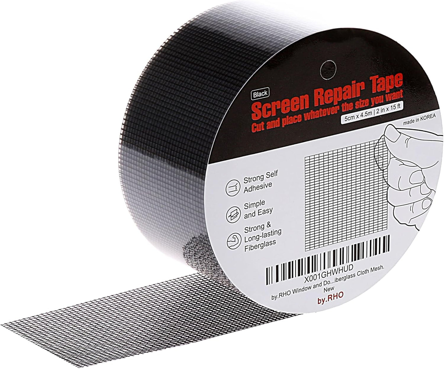 by.RHO Window Screen Repair Kit Tape. Black XL(15FT). 3-Layer Strong Adhesive & Waterproof Fiberglass Covering Wire mesh Repair for Window Screen and Screen Door tears Holes Screen Repair kit