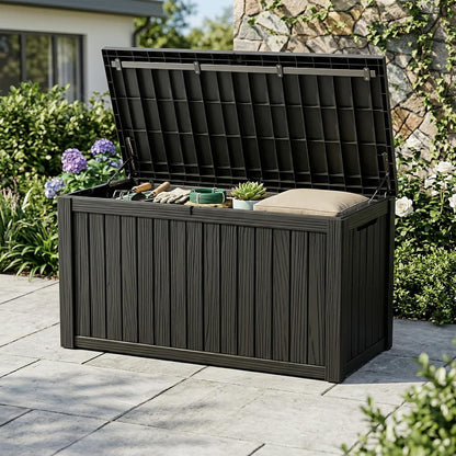 60 Gallon Outdoor Waterproof Storage Box, UV Resistant Resin Deck Box with Built-in Handle, Outdoor Storage Container for Patio Furniture, Garden Tools, Patio Cushions, Black