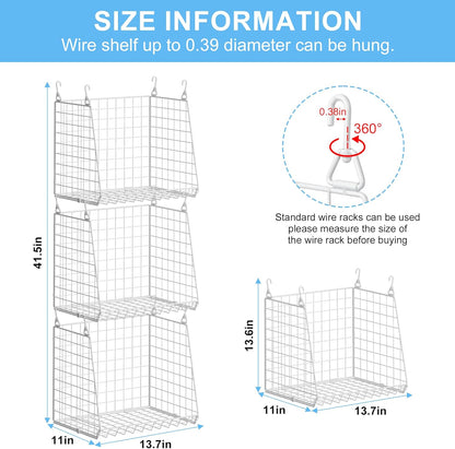 3-Pack Extra-Tall 13.6'' Hanging Laundry Basket Organizer, Foldable Wire Shelf with 360° Rotating Hooks & Reinforced Height - Durable Space-Saving Laundry Room & Closet Organizer, White Patent