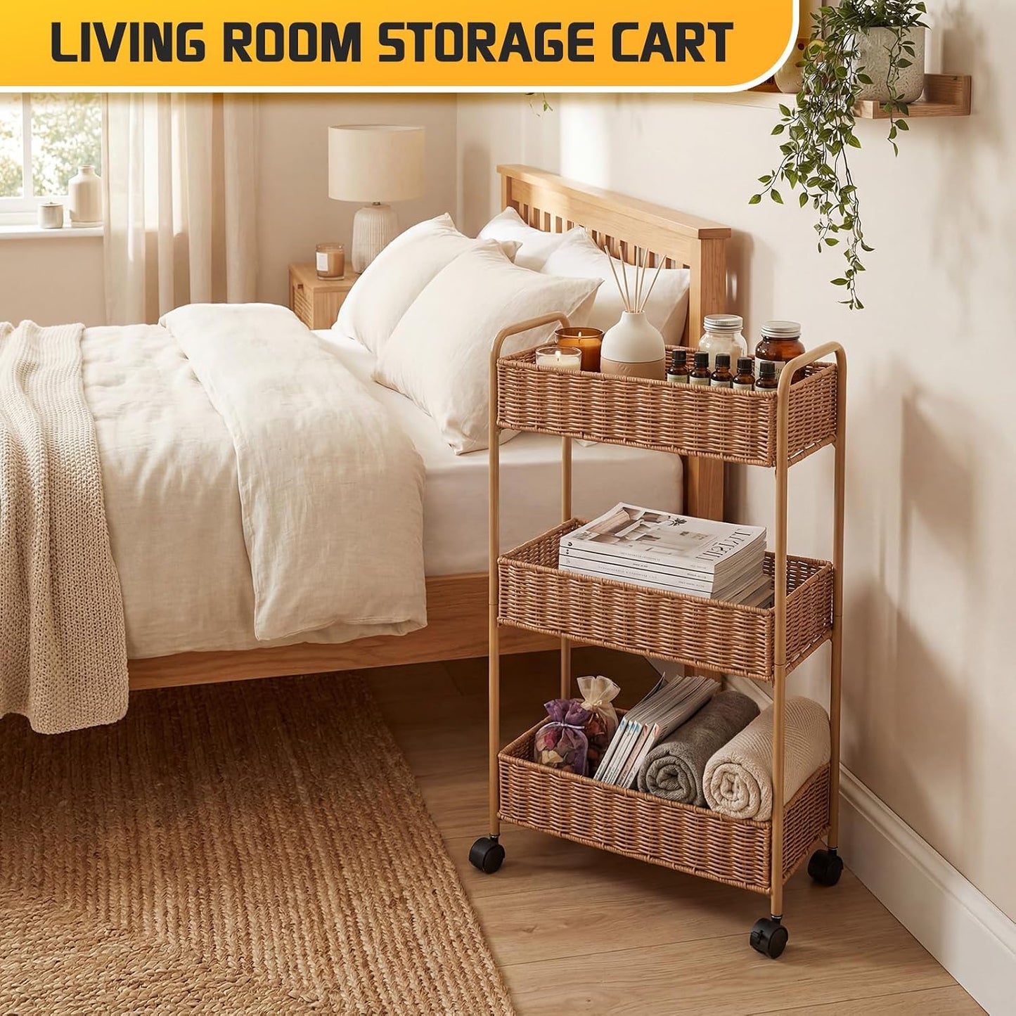 FOCHIER F Utility Slim Storage Cart,3-Tier Rolling Kitchen Office Laundry Room Cart,Mobile Shelving Unit Organizer for Living Room Bathroom Baby Diaper Narrow Places (Black, 3 Tiers-7.1 inch (W))
