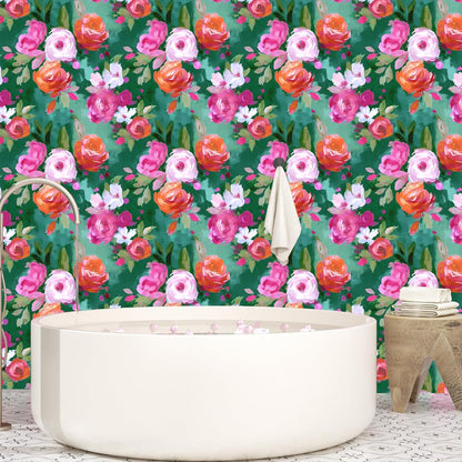 BOKEBEVE Watercolour Floral Peel and Stick Wallpaper Boho Vibrant Contact Paper Renter Friendly Wall Paper for Countertop Cabinet Wall Shelf Liner Removable Blue Colorful 17.5 x 118In