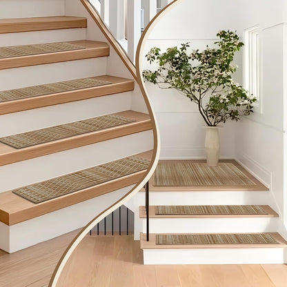 Non-Slip Carpet Stair Treads 15PCS, 8"x30" Peel and Stick Stair Runner for Wooden Steps Indoor, Washable Reusable Adhesive Backing, Pet-Friendly Safety Mats for Kids, Elders, Dogs