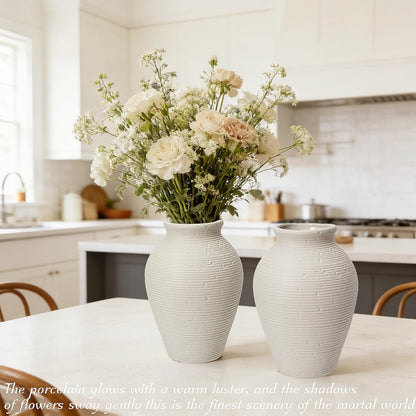 Ceramic Vase Set of 2, 7.1" Handcrafted Rustic Flower Vases for Modern Home Decor, Boho Farmhouse Decorative Vases for Living Room, Table, Shelf, Ideal Gift for Mother's Day, Birthday, Housewarming