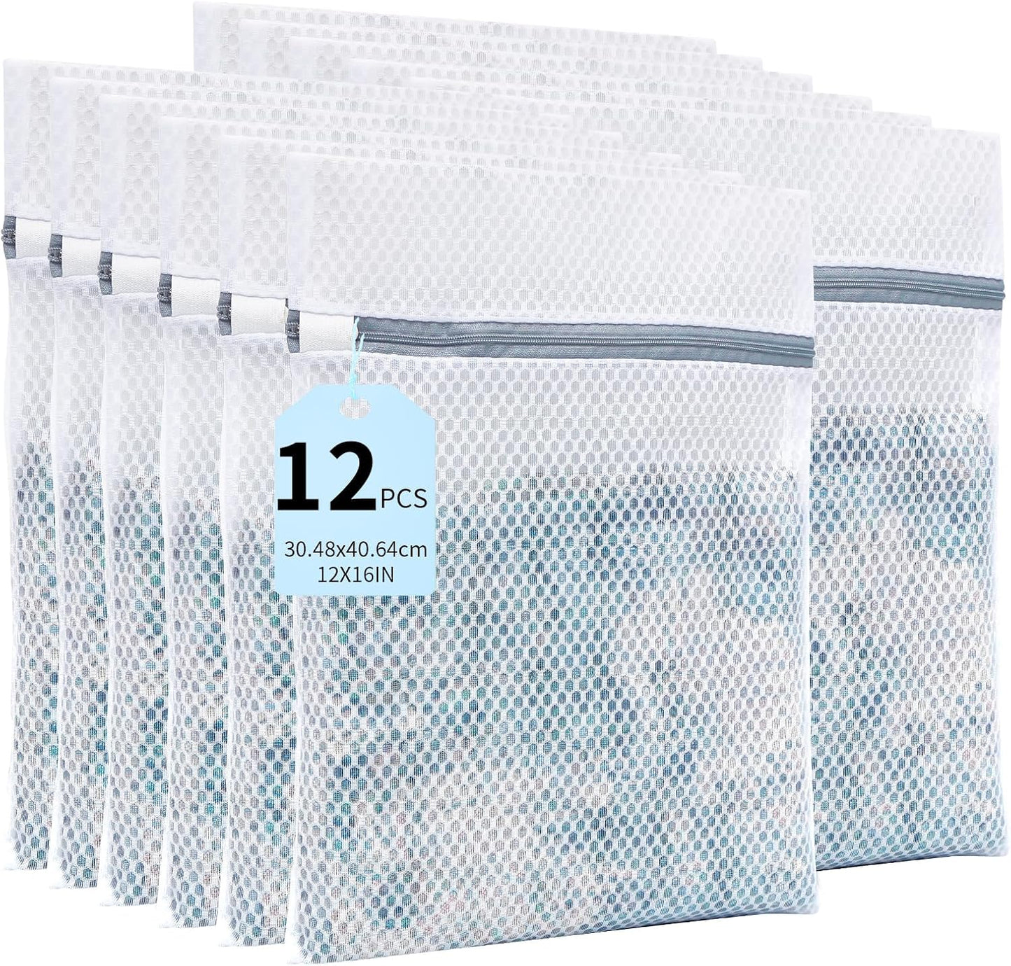 Laundry Bags Mesh Wash Bags for Delicates with Strong Zipper,Upgraded Honeycomb and Fine Mesh Design Delicate Laundry Bag for Clothes, Bras and Socks&Travel Organization (12X16IN, 12PCS)
