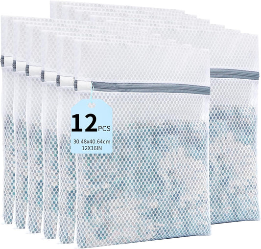 Laundry Bags Mesh Wash Bags for Delicates with Strong Zipper,Upgraded Honeycomb and Fine Mesh Design Delicate Laundry Bag for Clothes, Bras and Socks&Travel Organization (12X16IN, 12PCS)