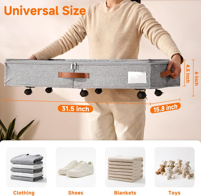 6 Inches Under Bed Storage with Wheels Pack of 2, Underbed Shoe Storage Container Bin with Clear Lid Cover, Rolling Under Bed Drawer Storage Bag Basket for Shoe Organizer Sheet Sweater - White