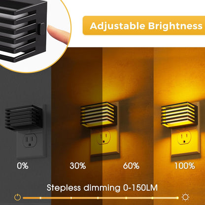 L LOHAS LED Motion Sensor Night Lights, [2 Pack] Dimmable Night Light Plug into Wall with Dusk-to-Dawn Sensor, Adjustable Brightness, 3000K Plug in Nightlight for Bedroom Bathroom Hallway (Black)