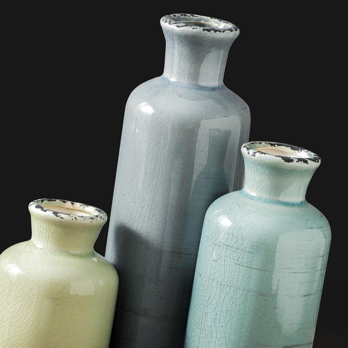 Ceramic Vase Set of 3, Neutral Flower Vases Home Decor, Pottery Rustic Farmhouse Decorative Vases Modern Decor for Table Mantel Entryway Bookshelf Living Room Kitchen Bedroom - Brown