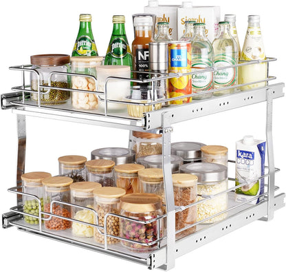 VEVOR Pull Out Cabinet Organizer, 12"W x 21"Dx15.2"H Heavy Duty Slide Out Pantry Shelves, Chrome-Plated Steel Roll Out Drawers for Home,13.5"Wx22"Dx19"H Inside Kitchen Cabinet, Bathroom, Under Sink