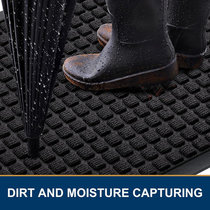 Smiry Front Door Mat Outside Entrance, Heavy Duty Natural Rubber Doormat, Non Slip, Trap Dirt and Moisture, Easy Clean, Low Profile Welcome Floor Mats for Indoor Outdoor Entry, 29.5x17 Inch, Black
