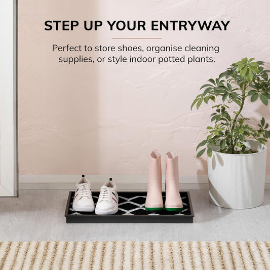 Anji Mountain Heavy Duty Waterproof Rubber Shoe Storage Mat Organizer/Boot Storage Tray Multi Use for Entryway with Coir, Tan Insert, Fits 4 Pair (46.5" Wide)