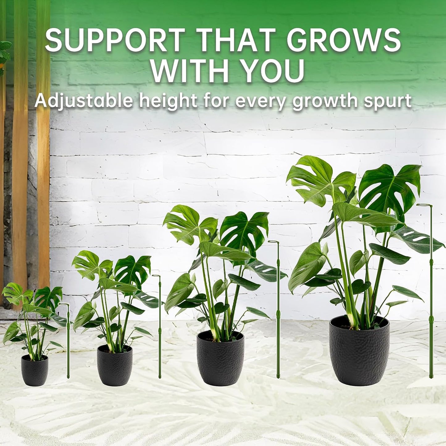 Yhtpouqe 3 Pack Extendable Plant Stakes, 16.5-42.5 Inch Plant Stakes for Indoor Outdoor, Adjustable Monstera Plant Support Sticks with Clips for Clombing Plants, Vine, Orchid, Tomato, Vegetables