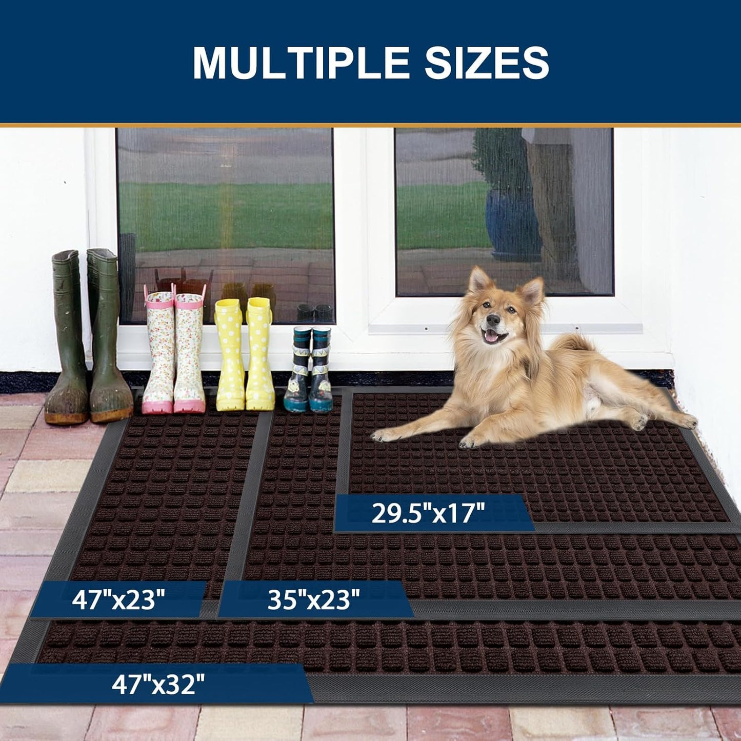Smiry Front Door Mat Outside Entrance, Heavy Duty Natural Rubber Doormat, Non Slip, Trap Dirt and Moisture, Easy Clean, Low Profile Welcome Floor Mats for Indoor Outdoor Entry, 29.5x17 Inch, Black