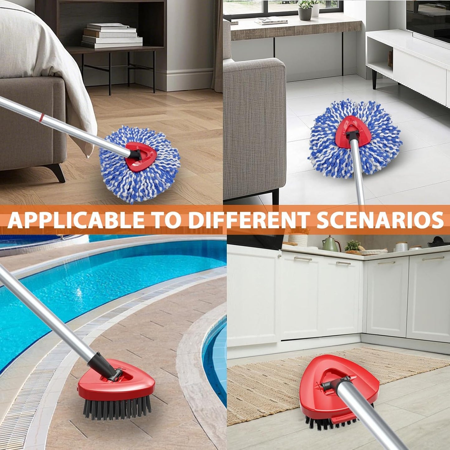 Fatmass 5 Pack Spin Mop Replacement for O Cedar RinseClean 2-Tank System,Include 4 Mop Replace Heads + 1 Upgrade Scrubber Brush, 100% Microfiber Mop Refills Deep Cleaning Machine Washable