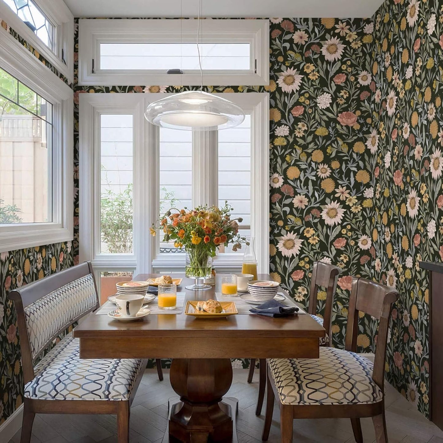 Dimoon 17.3''x78.7'' Peel and Stick Wallpaper Floral Cute Contact Paper Vintage Village Country Cottage Wallpaper Farmhouse Yellow Beige Renter Friendly Geometry Waterproof Embossed Kitchen Bedroom