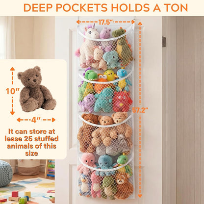 Ofiray-home Cotton Over The Door Stuffed Animal Storage | Toy Organizer for Storage Plush Toys, Stuffed Animal Holder with 4 Large Pockets, Hanging Door Organizer for Nursery