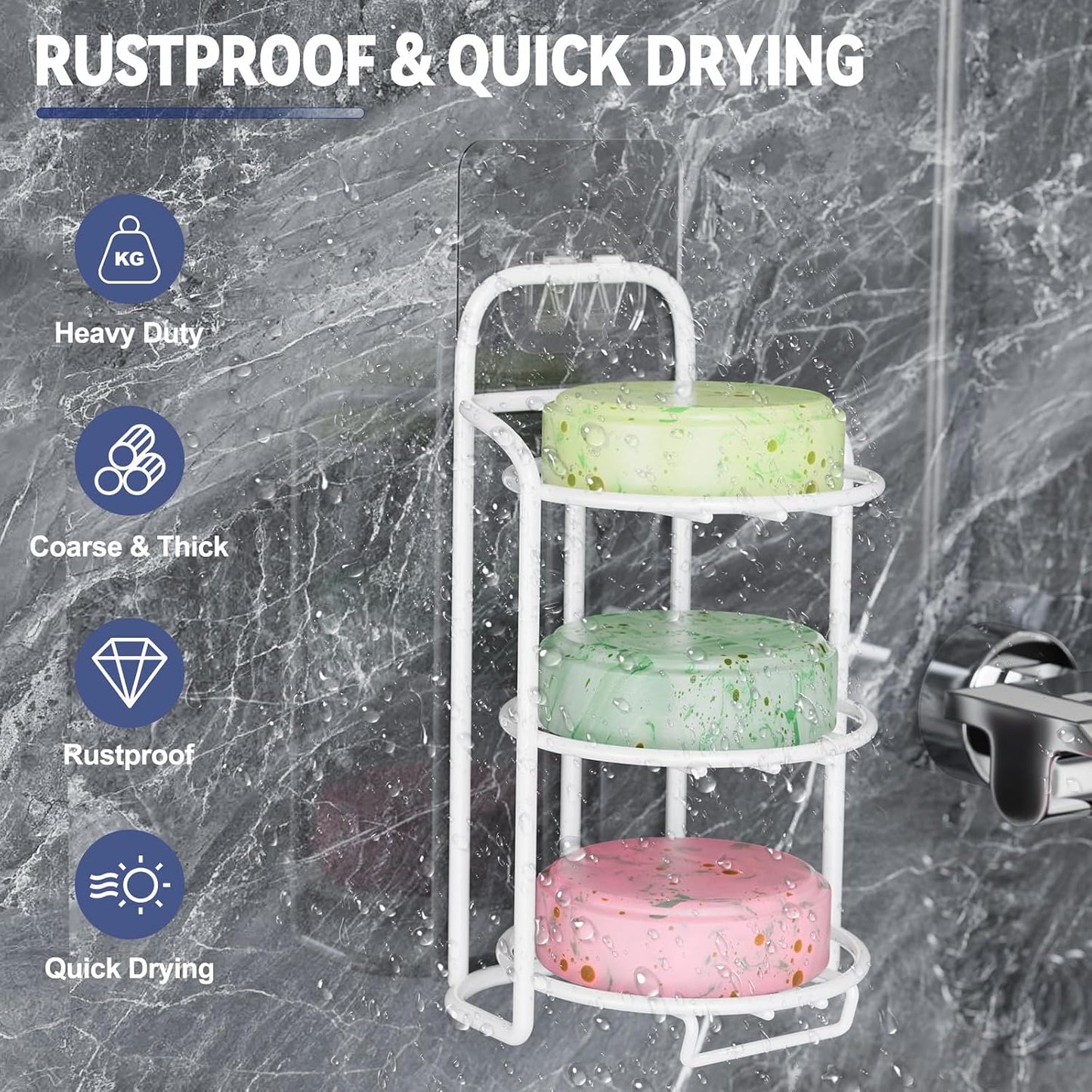 Yoshiky 3-Tier Shower Soap Shampoo Bar Holder, Self Adhesive & Freestanding Draining Bathroom Soap Dish Caddy for Bathroom Wall Accesories Decor