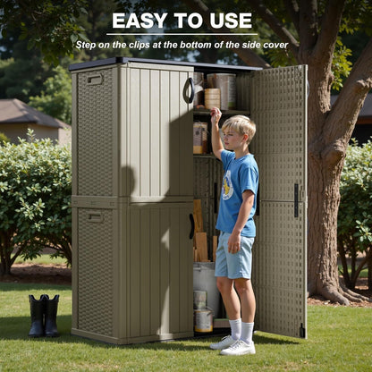Greesum Outdoor Storage Cabinet, 26 CUFT Deck Box Without Shelves, Waterproof Plastic Storage Shed for Patio Cushions, Gardening Tools, Lockable and Sidehandles, UV Resistant, Beige