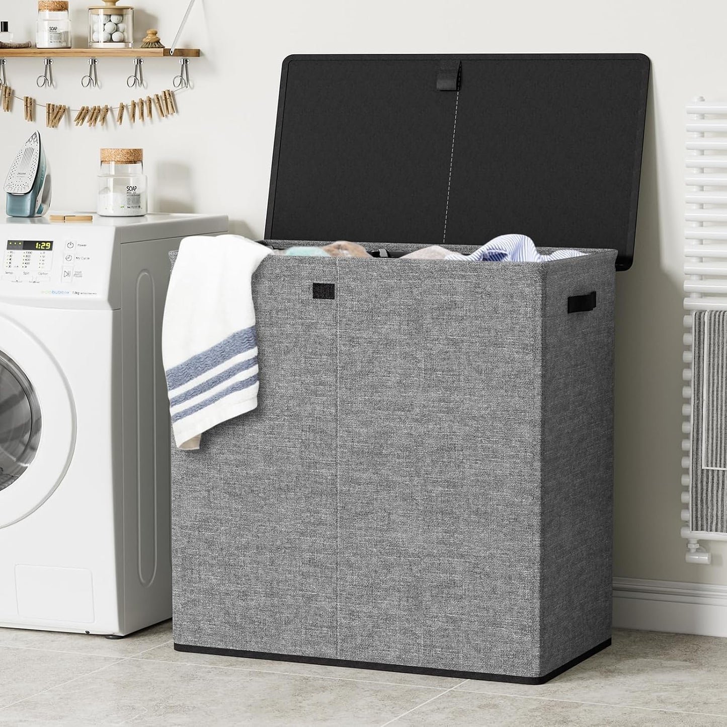 WOWLIVE Laundry Hamper with Lid,160L Large Laundry Basket 3 Section with Removable Washing Bags,Collapsible Waterproof Dirty Clothes Hamper for Laundry Room Bathroom Dorm,Beige