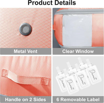 Comforter Storage Bag - Large Capacity Blanket Storage Bags 3-Layer Ultra Space Saving Self Compression Organizer, Washable Compression Bags for Storage Comforter Blanket, 2-Pack, Beige