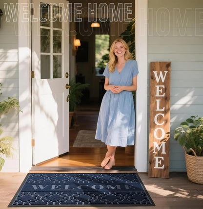 Yimobra Welcome Mat Outdoor Indoor, All-Weather Waterproof Front Door Mat Outside Entrance, Non-Slip Low Profile Porch Patio Doormat, 29.5x17, Black