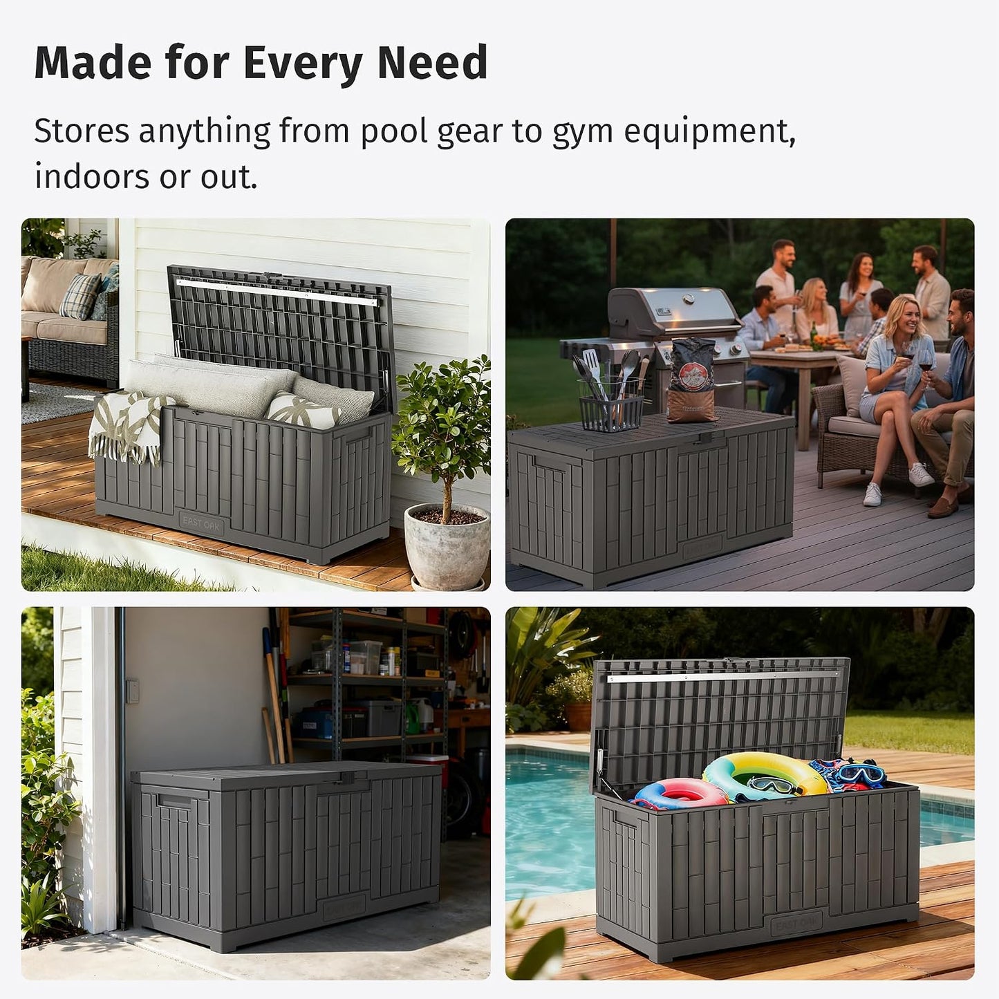 EAST OAK Outdoor Storage Box, 31 Gallon Deck Box Indoor and Outdoor Use, Waterproof Resin Storage Bin for Package Delivery, Patio Cushions, Gardening Tools, Lockable, UV Resistant, Grey