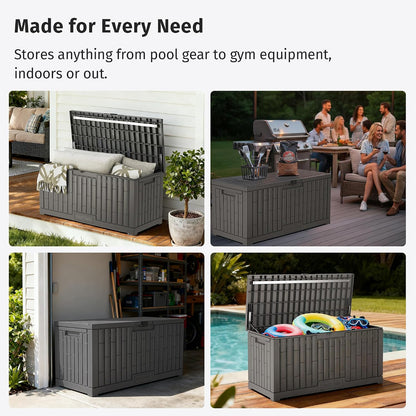 EAST OAK Outdoor Storage Box, 31 Gallon Deck Box Indoor and Outdoor Use, Waterproof Resin Storage Bin for Package Delivery, Patio Cushions, Gardening Tools, Lockable, UV Resistant, Grey