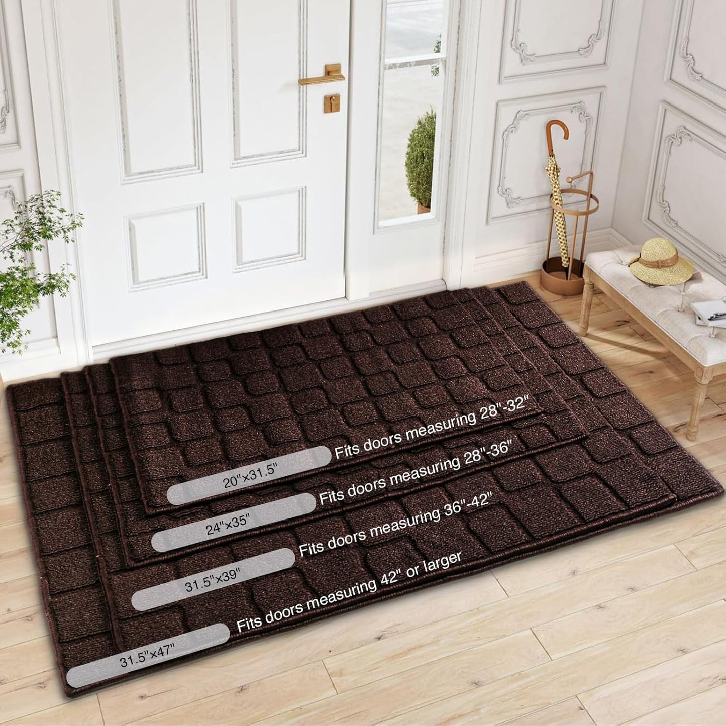 Front Door Mat Outside Entrance, Outdoor Indoor Door Mats for Entryway, Entrance, Entry, Patio, Waterproof Non Slip Doormat, Low-Profile, 20" × 31.5“, Black