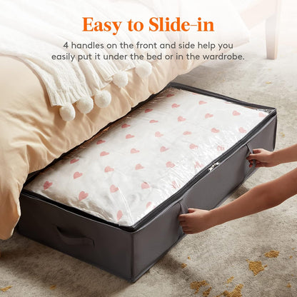Lifewit 95L 4 Pack Under Bed Storage Containers, Large Capacity Blanket Storage Bags with Reinforced Handle, Organization and Storage for Comforters, Sheets, Clothes, Bedroom, College Dorm, Grey