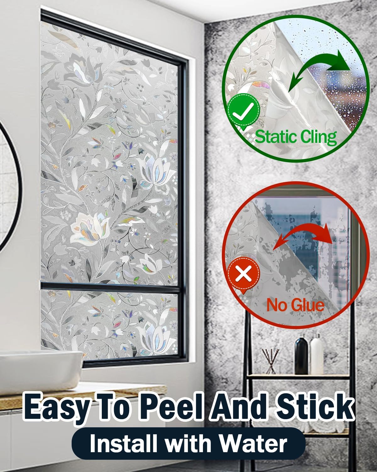 Lovepea Pure Frosted Glass Window Privacy Film 24 Hour Two Way Privacy, Removable, Static Cling, Ideal for Privacy scenarios Such as Home Office Doors and Windows (17.5 x 78.7 Inch)