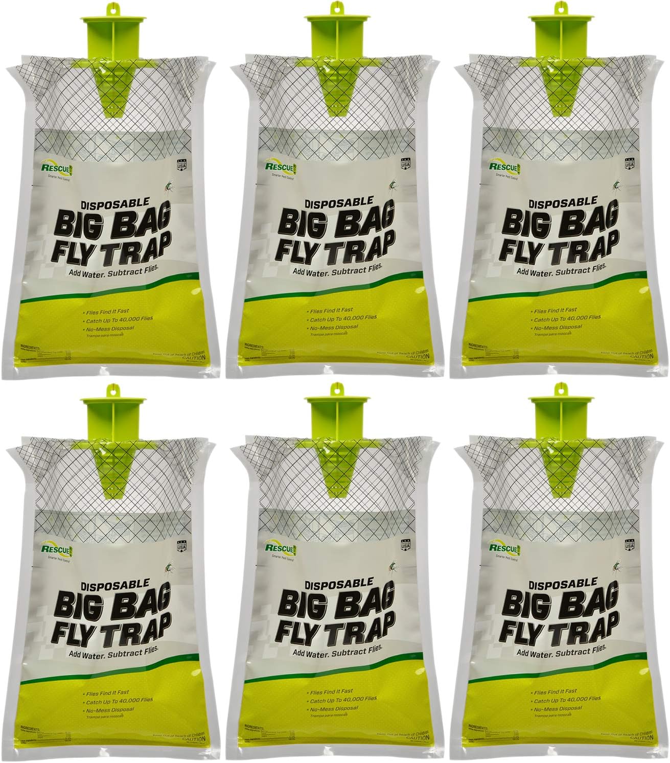 RESCUE! Big Bag Fly Trap – Disposable, Outdoor Use - 6 Traps