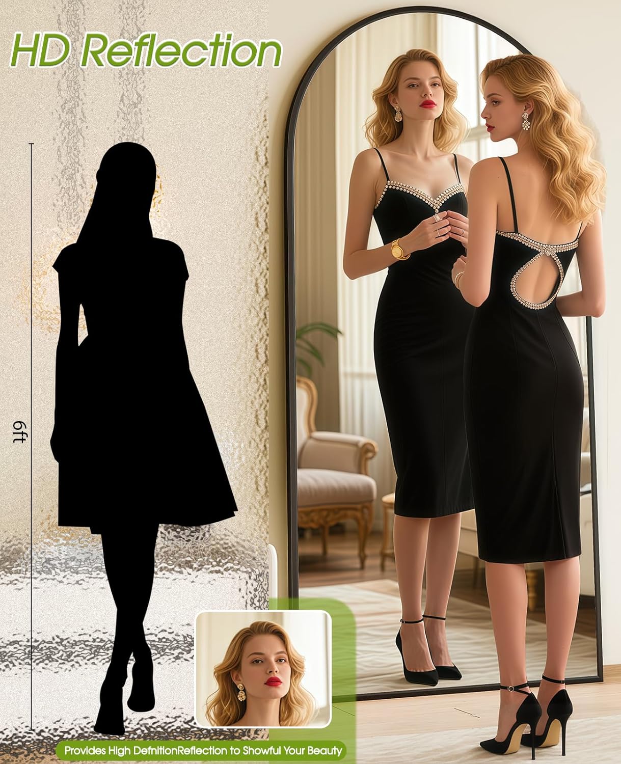 59"x16" Floor Mirror Full Length, Arched Full Length Mirror with Stand, Full Body Mirrors for Bedroom Living Room or Cloakroom Gold