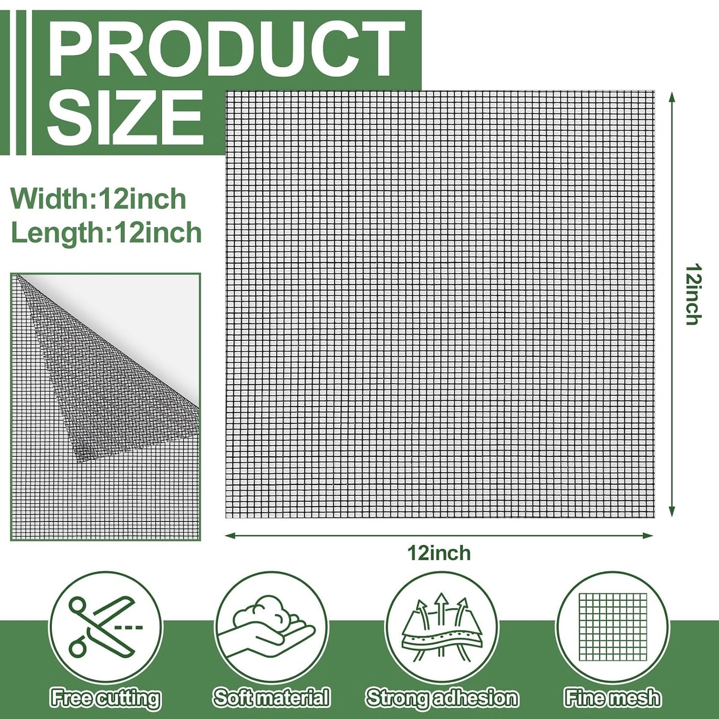 CroBlissful 6pcs Extra Wide 12" x 12" Window Screen Patches Repair Kit Black Screen Tape Mesh Replacement Door Strong Adhesive Fiberglass Repair for Window Door Holes Tent Nets