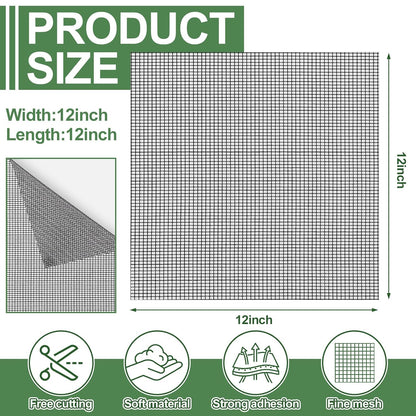 CroBlissful 6pcs Extra Wide 12" x 12" Window Screen Patches Repair Kit Black Screen Tape Mesh Replacement Door Strong Adhesive Fiberglass Repair for Window Door Holes Tent Nets