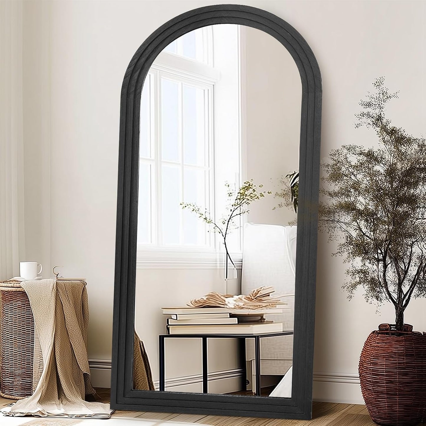 Solid Wood Full Length Mirror - 65"x22" Arched Floor Mirror, Free Standing & Wall Mounted - Elegant Design for Bedroom, Dressing Room, Hallway, Brown