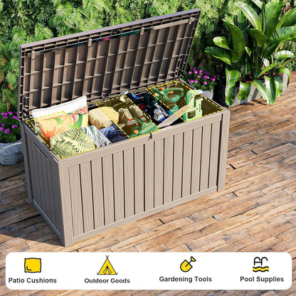 320 Gallon Waterproof Outdoor Storage Box, UV Resistant Resin Deck Box with Hydraulic Rod for Reinforced Stability, Perfect for Patio, Garden, and Pool（Black，320 Gallon）
