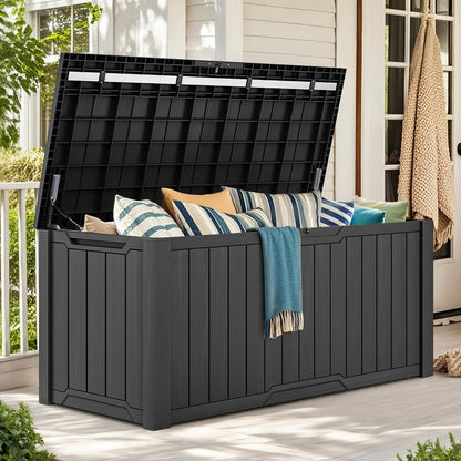 YITAHOME 35 Gallon Outdoor Storage Box | Waterproof Resin Deck Box and Package Delivery with Lockable Lid for Patio Furniture Cushions, Pool Accessories, Garden
