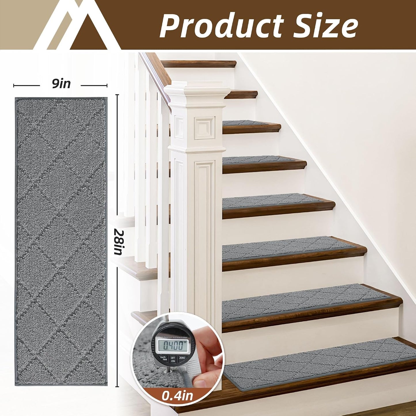 COSY HOMEER Edging Stair Treads Non-Slip Carpet Mat 28inX9in Indoor Stair Runners for Wooden Steps, Edging Stair Rugs for Kids and Dogs, 100% Polyester TPE Backing(4pc, Beige)