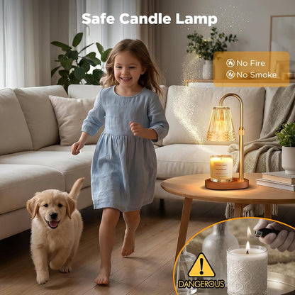 Candle Warmer Lamp with Timer Dimmable, Height Adjustable Wax Melt Warmer Lamp with 2 Bulbs, Flameless Candle Warmer for Home Decor, Birthday Gifts for Women Mom (Classic Gold)