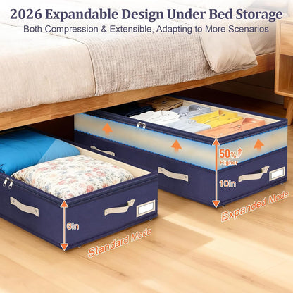 Dolicer 2 Pack Under Bed Storage with Wheels, 6in-10in Height Adjustable Underbed Storage Containers, 92L XXXL Under Bed Drawers Rolling Bin with Clear Lids for Dorm Shoes Clothes Organizers(Grey)