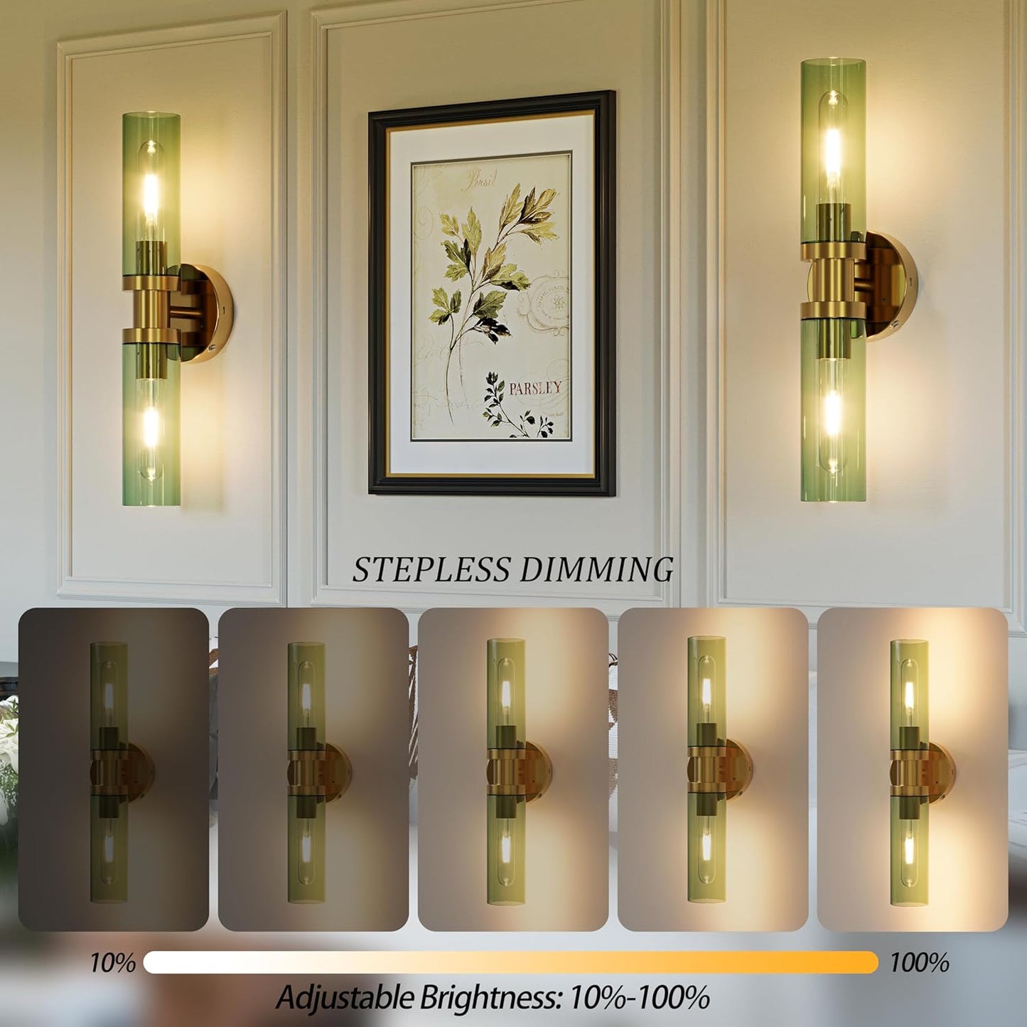 Battery Operated Wall Sconce Set of 2, 10000mAh Rechargeable Wireless Wall Lights Remote Control, Cordless Timer Dimmable Glass Wall Lamps for Living Room Bedside Entryway Emergency Gold 16.5 Inch