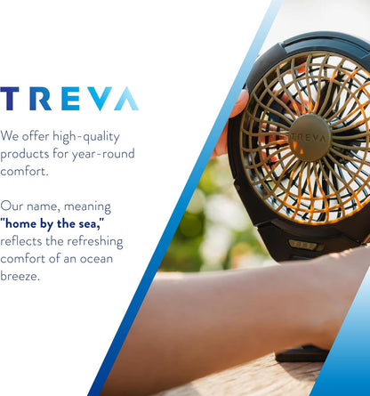 Treva 5 Inch Battery Powered Clip Slim and Portable Cooling Fan with Clamp for Travel, Outdoor,Camping, Car, Office Desk, Baby Stroller - Multi-Directional Rotating and Adjustable Head, Khaki (FC05005)