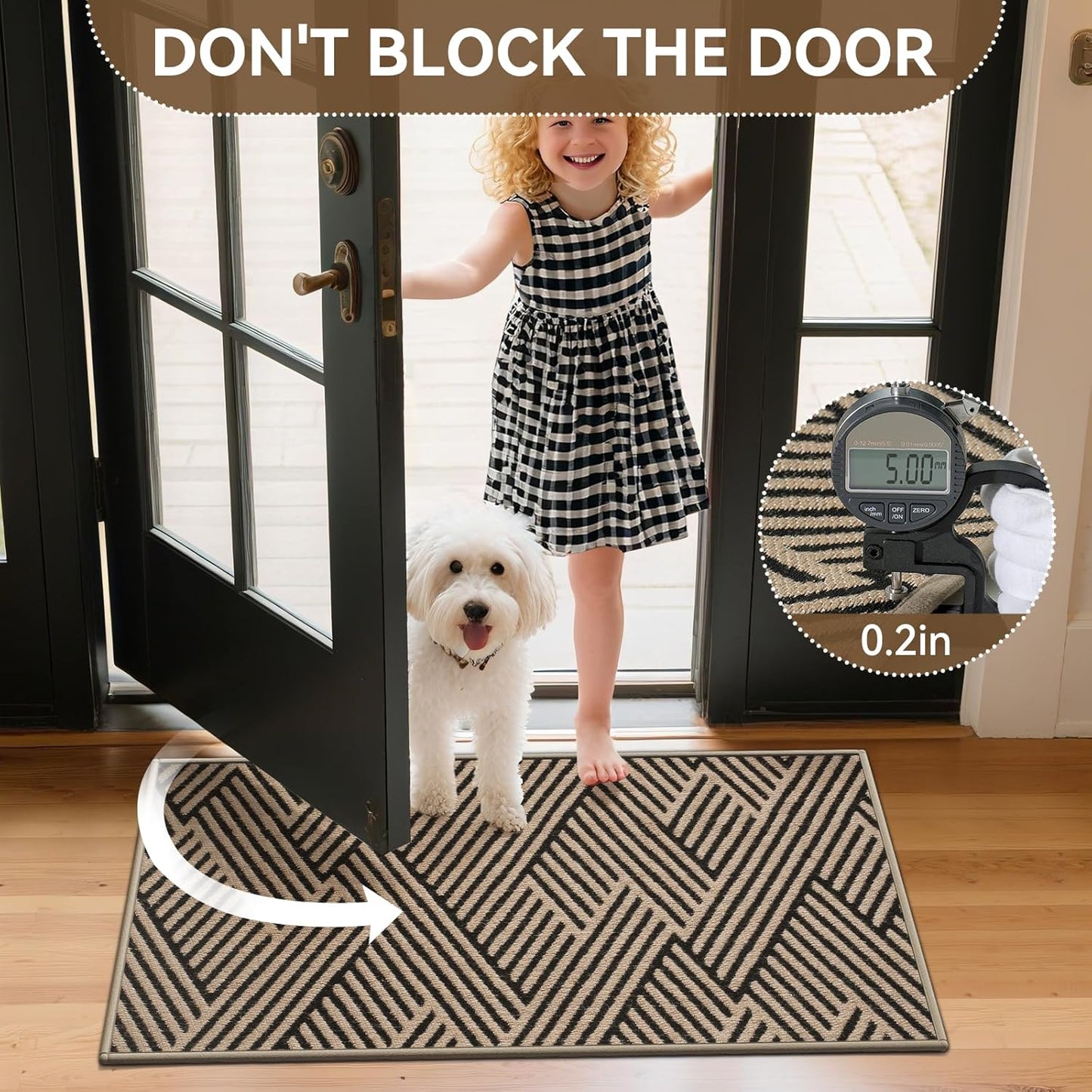 Door Mat Indoor Outside Entrance 17"x30", Low-Profile Non Slip Outdoor Inside Doormat Entryway Mat, Dirt Resistant Absorbent Front Porch Welcome Entry Mats, Washable Easy Clean, Brown
