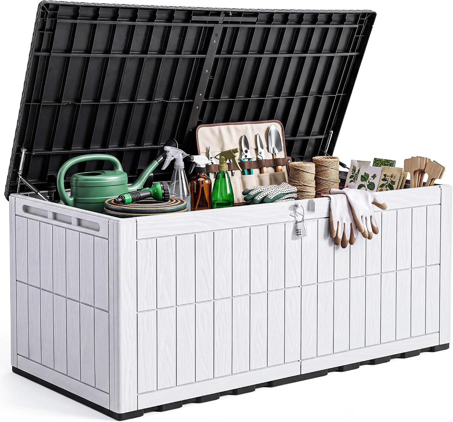 YITAHOME 134 Gallon Large Deck Box | Waterproof Resin Outdoor Storage Box with Lock, Doubles as 2-Person Bench Seating for Patio Furniture Cushions,Garden Tools &