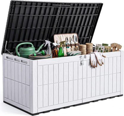 YITAHOME 134 Gallon Large Deck Box | Waterproof Resin Outdoor Storage Box with Lock, Doubles as 2-Person Bench Seating for Patio Furniture Cushions,Garden Tools &