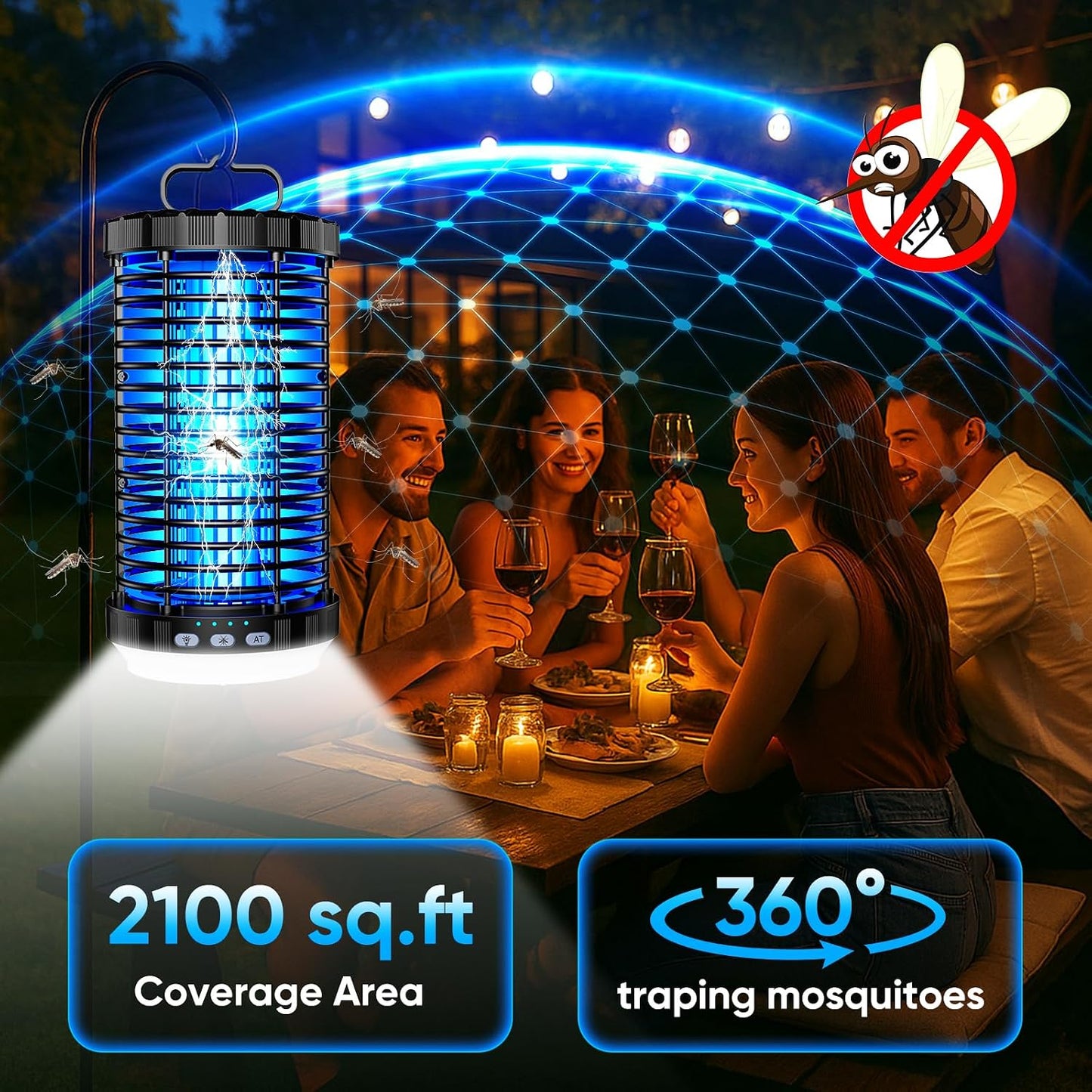CreateFun Bug Zapper Outdoor, 2026 Upgraded 3 in 1 Rechargeable Bug Zapper with 5000mAh Battery & LED Night Light, 4000V Cordless Waterproof Mosquito Zapper for Outside,Patio,Backyard,Garden Black 0