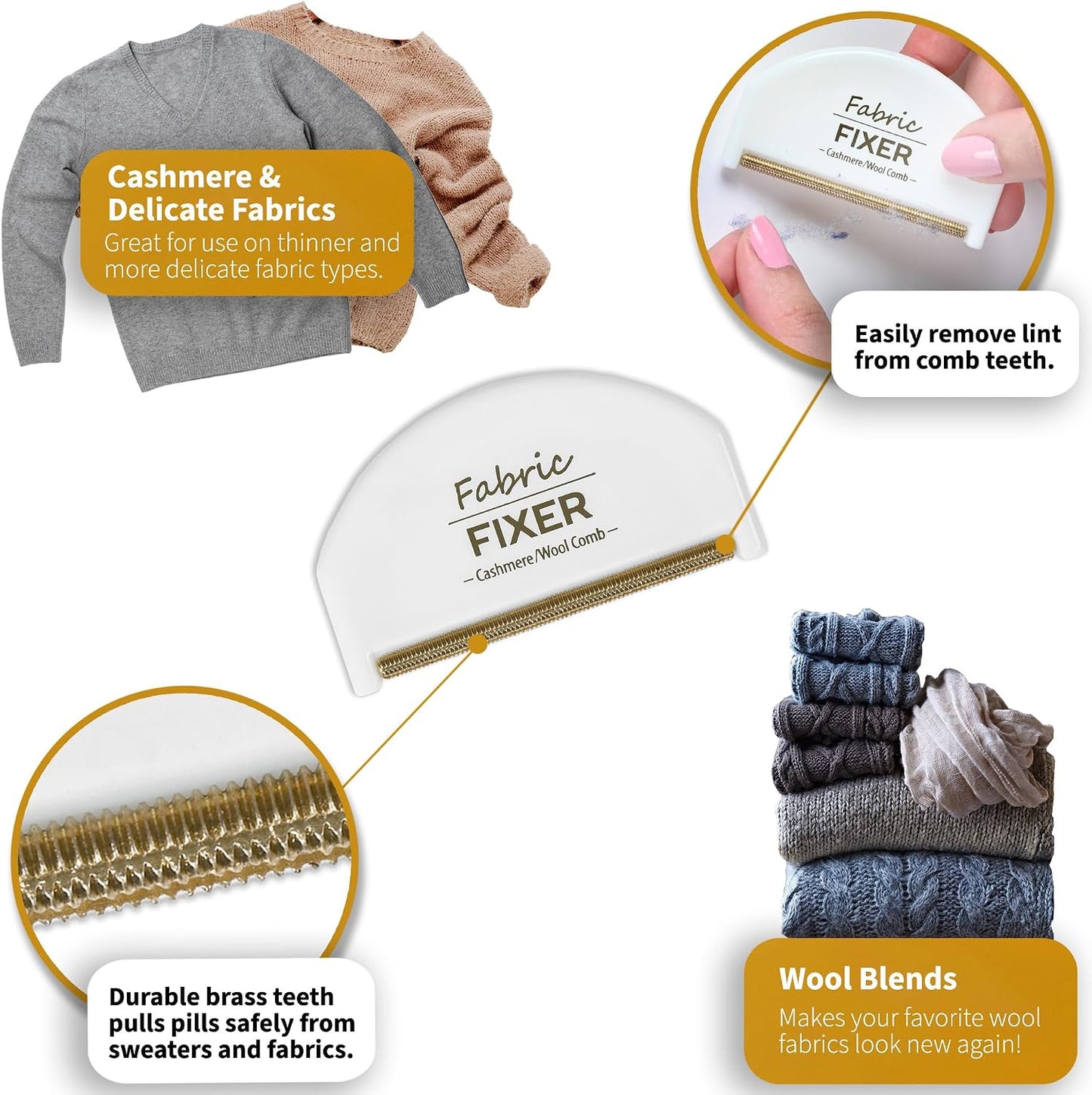 Cashmere & Multi-Fabric Sweater Comb & Pill Remover for Depilling Sweater Fuzz (Set of 2 Sweater Defuzzer Combs) - Wool Pilling Remover for Delicate Clothing, Fabrics, Furniture