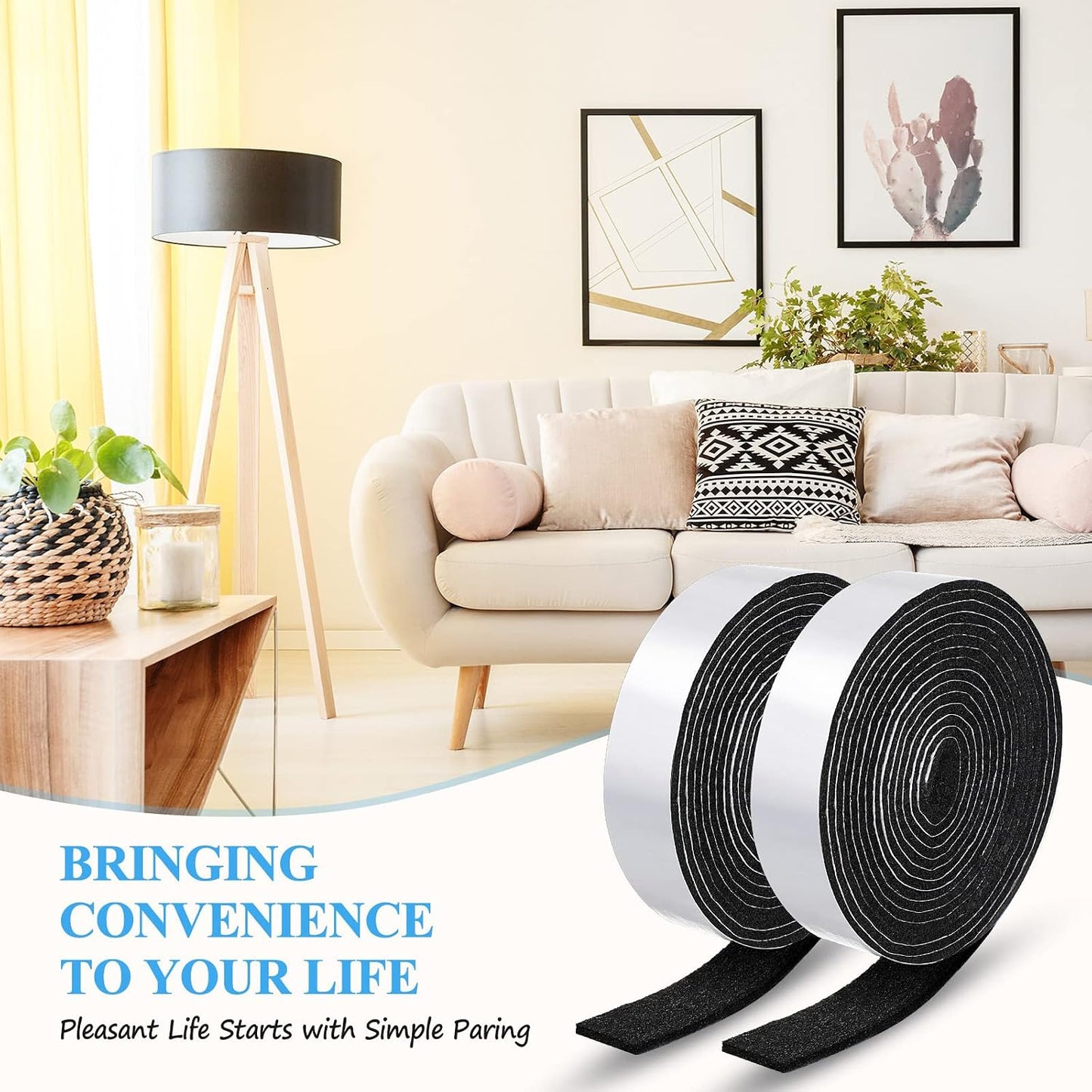 Zonon 4 Rolls 120 Inch Felt Strip with Adhesive Backing Felt Tapes Furniture Strip Rolls Self Stick Heavy Duty Polyester for Protecting Furniture and DIY Adhesive(Black,0.5 Inch)