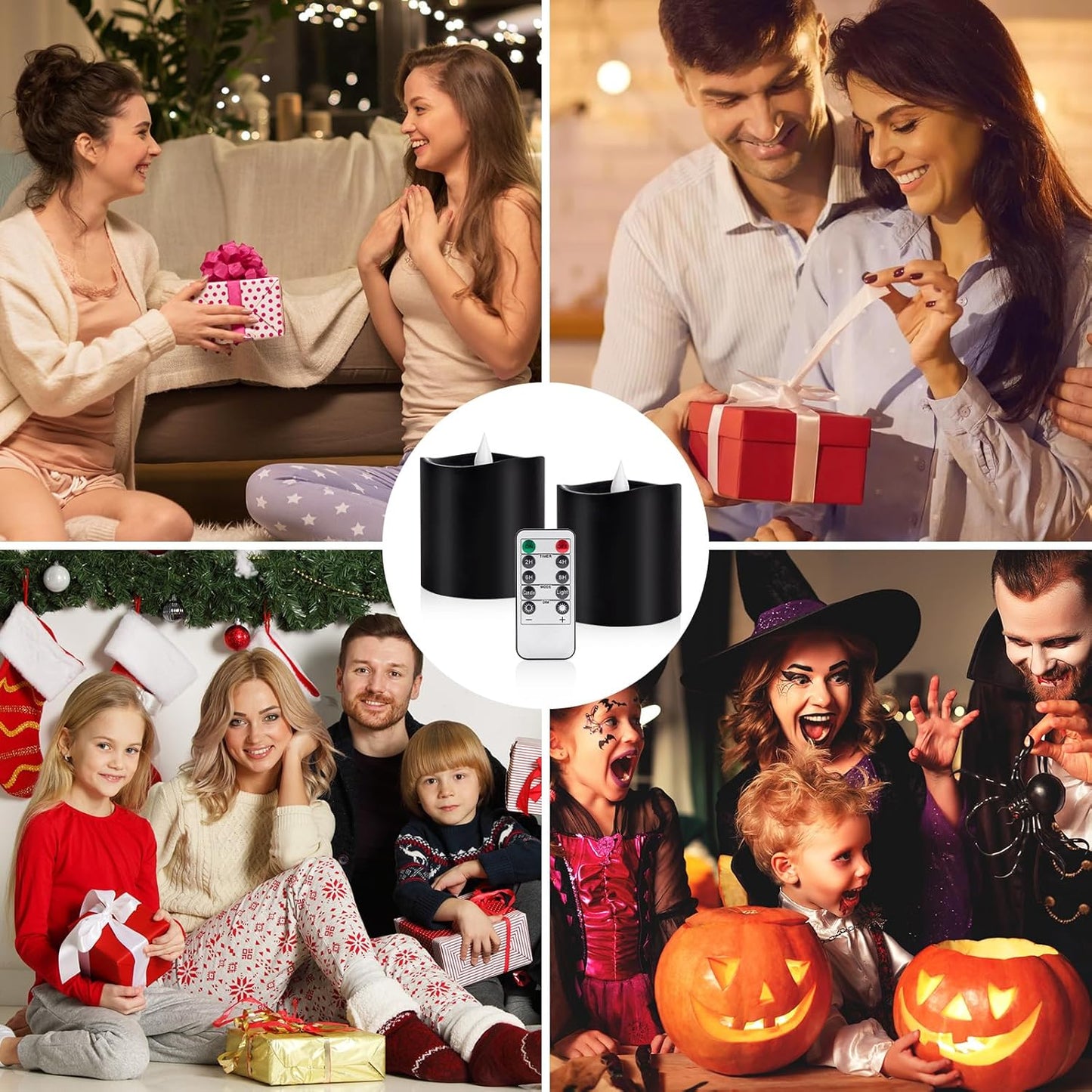 3"x4" Flickering Flameless Battery Candles with Timer, White Realistic LED Pillar Candles, Set of 2 Large Remote-Operated Candles for Home Indoor/Outdoor & Holiday Decor