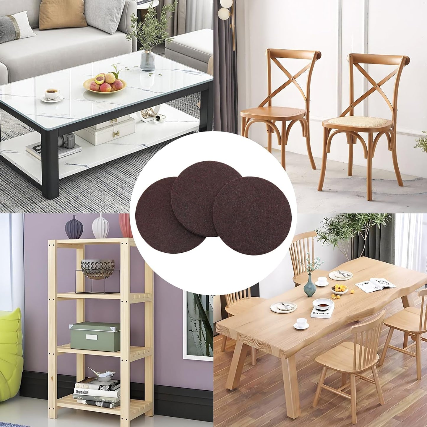 Furnigear 1.5x1.5 Inch Square Felt Furniture Pads, 18Pcs Self-Adhesive Floor Protectors for Chair Legs, Hardwood Floors - Cuttable, Anti-Scratch, Brown